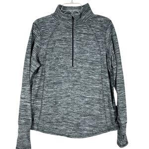 St. John’s Bay Womens Active Sweatshirt Sz M Gray Half Zip Thumb Hole Pockets